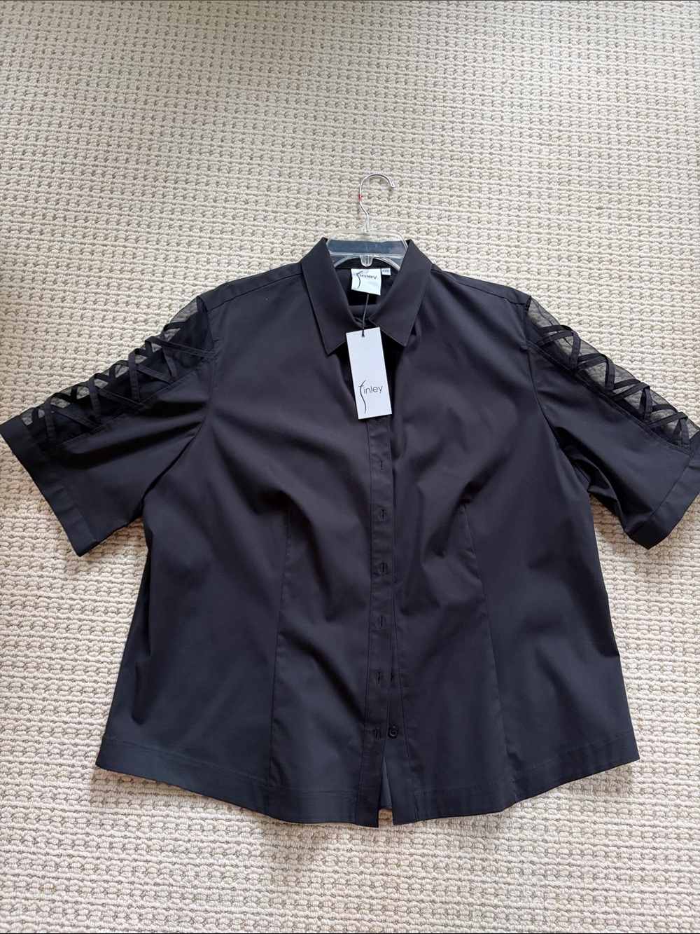 Finley Short-Sleeve Black Button-Front Top